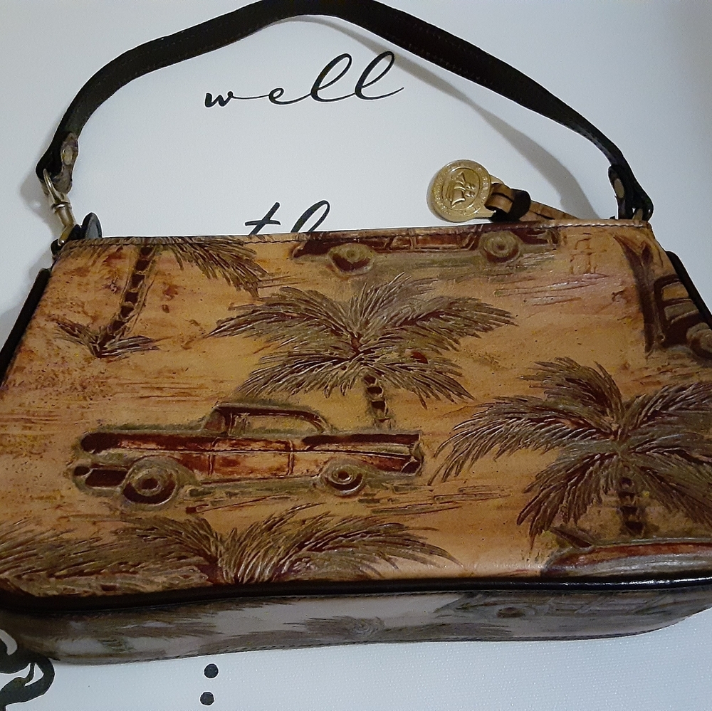 Brahmin Emma Chocolate Brown Copa Cabana Woody Car Leather Handbag Tote Purse